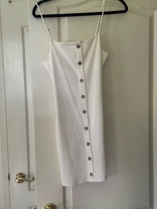 White Ribbed Button-Front Mini Dress - Picture 2 of 4